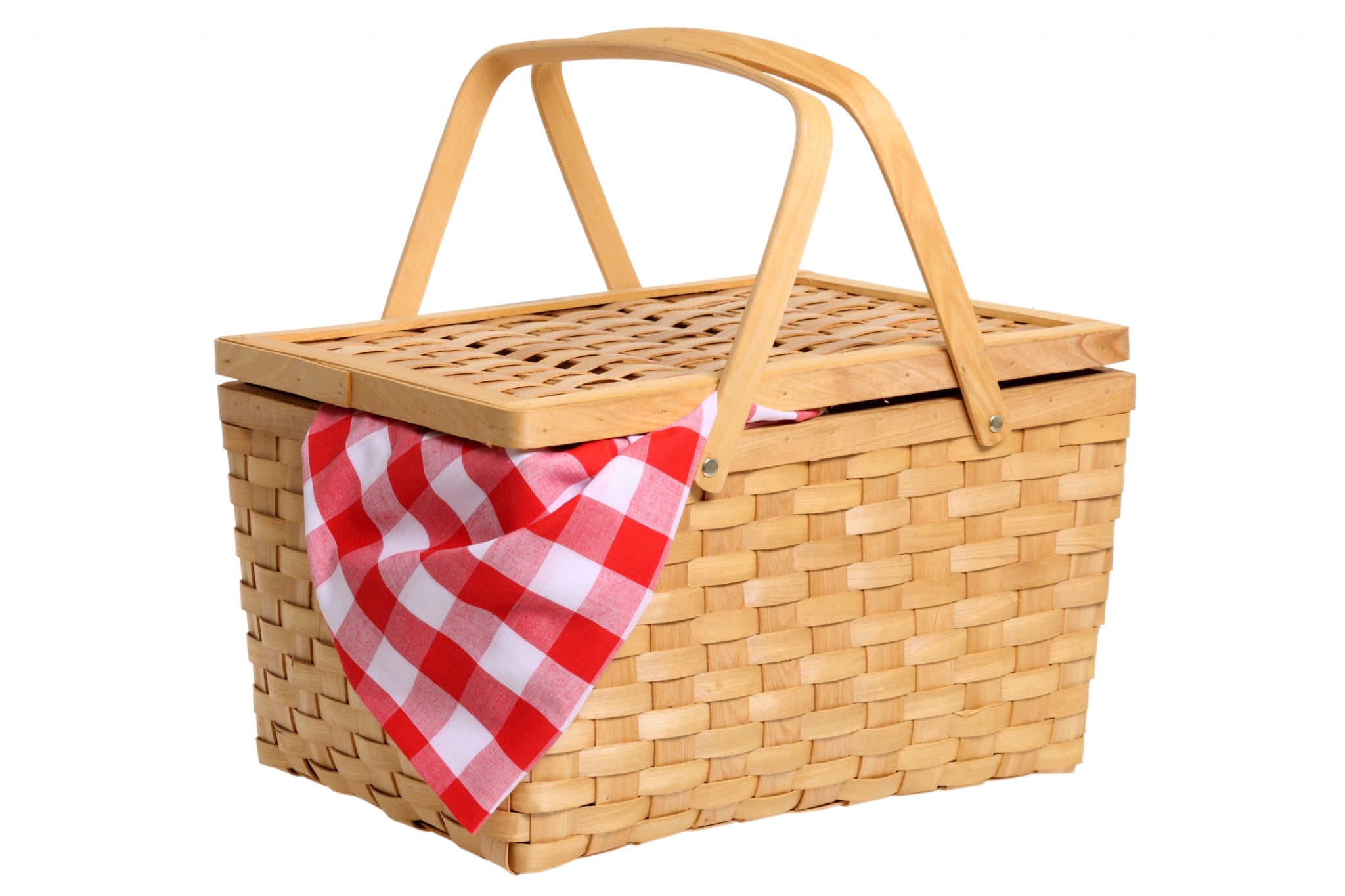 Picnic basket cutout on white background