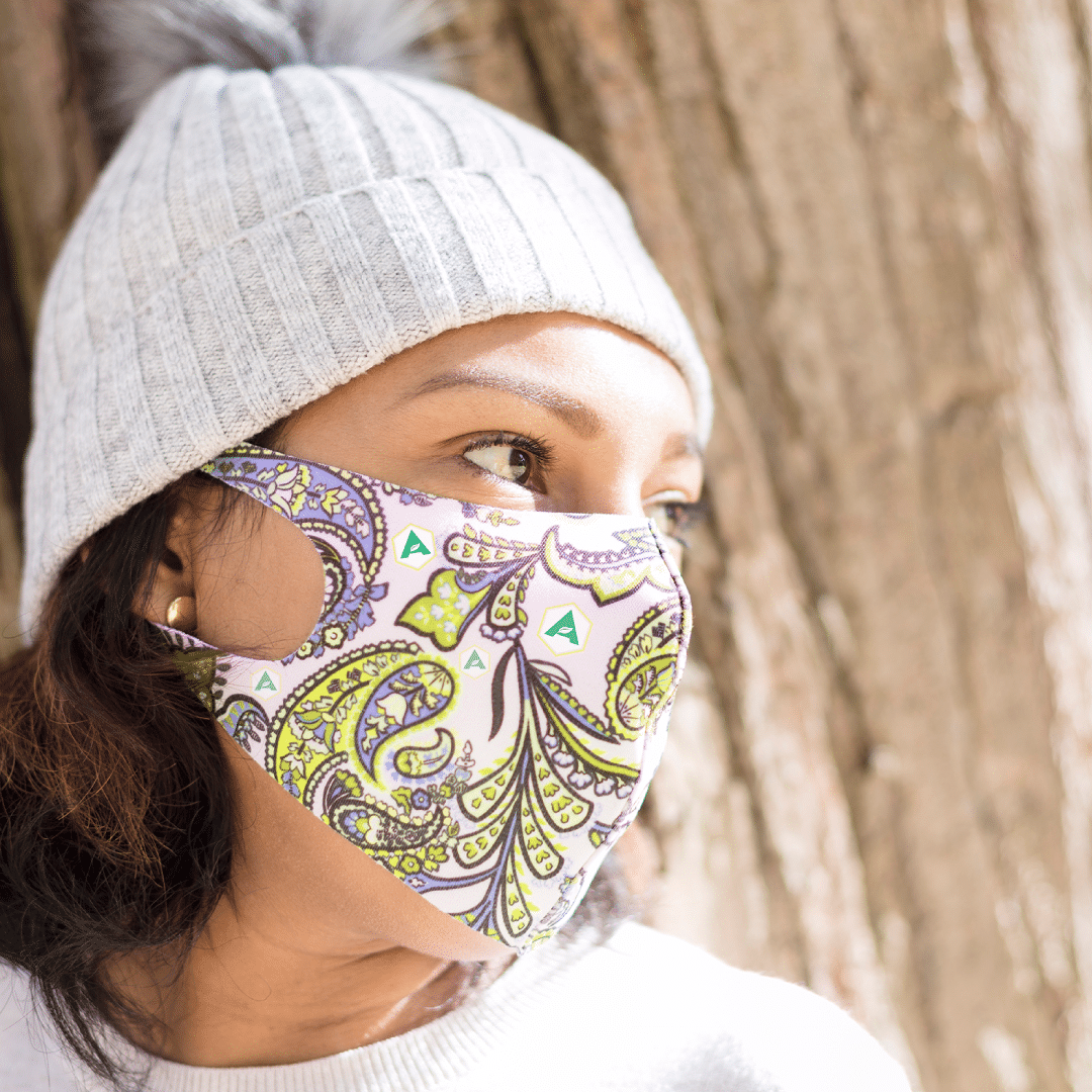 Woman Wearing a Make with Atrantil's Logo On It.